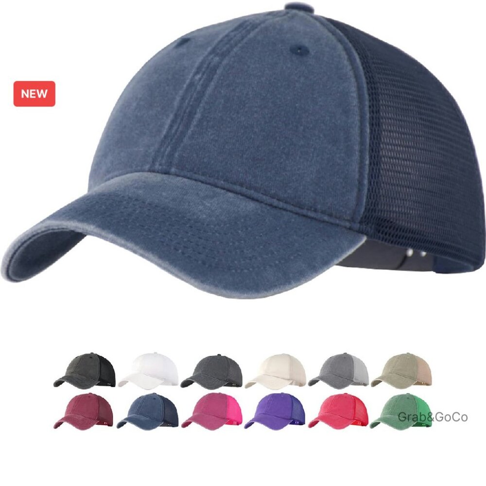 Vintage Washed Snapback Trucker Hat Adjustable Distressed Mesh-Back Retro